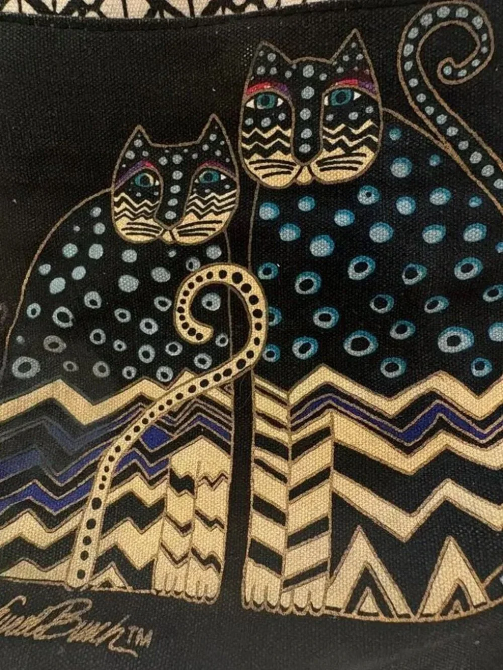 Vintage Y2K LAUREL BURCH Beaded Egyptian Cat Crossbody Handbag Purse Boho Retro